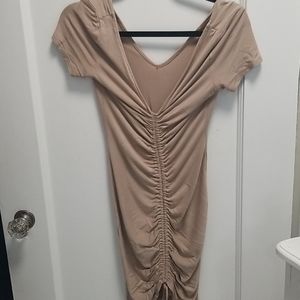 Tan Cinched Bodycon Summer Casual Dress